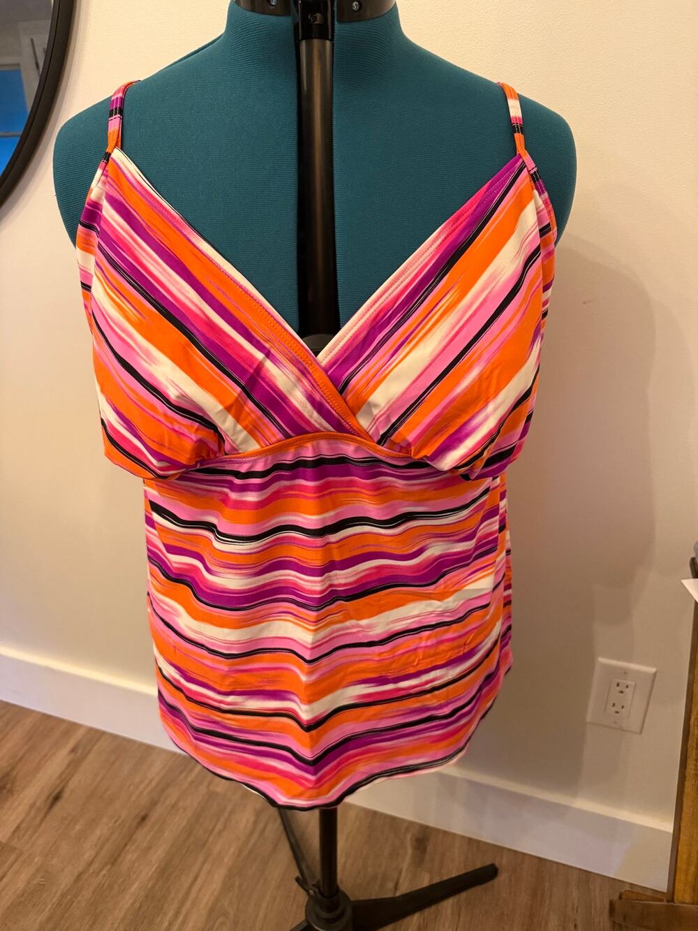 Catalina Women's Tankini Top Orange Purple Striped Size 3X